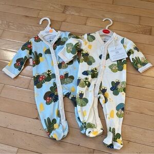 Apple Park Organic Cotton NWT Footie Pajamas Lot 2 Cactus Print NWT 0-3 Months